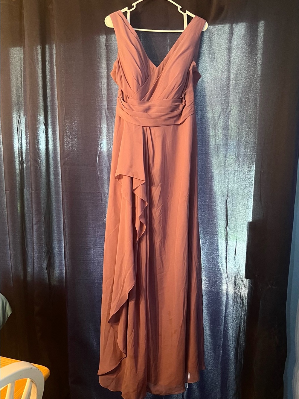 Azazie Bridesmaid Dress in Wisteria, V-Neck Ruffled Chiffon Size A16